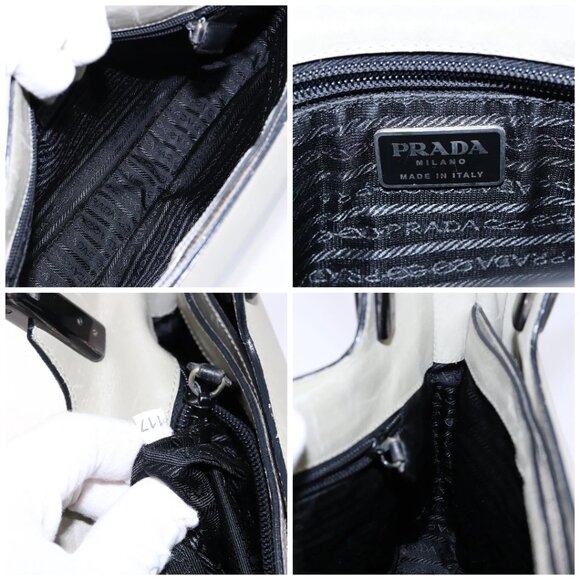 PRADA Tote Bag Leather Gray Auth - Picture 15 of 16